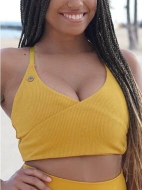 Backless Ribbed Tie-Back Dress in Mustard Yellow